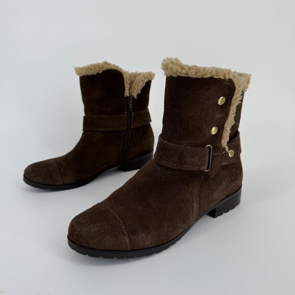 Giani Bernini Brown Suede Ankle Boots Faux Shearling Lined Size 7.5M Cozy Winter - Picture 2 of 8